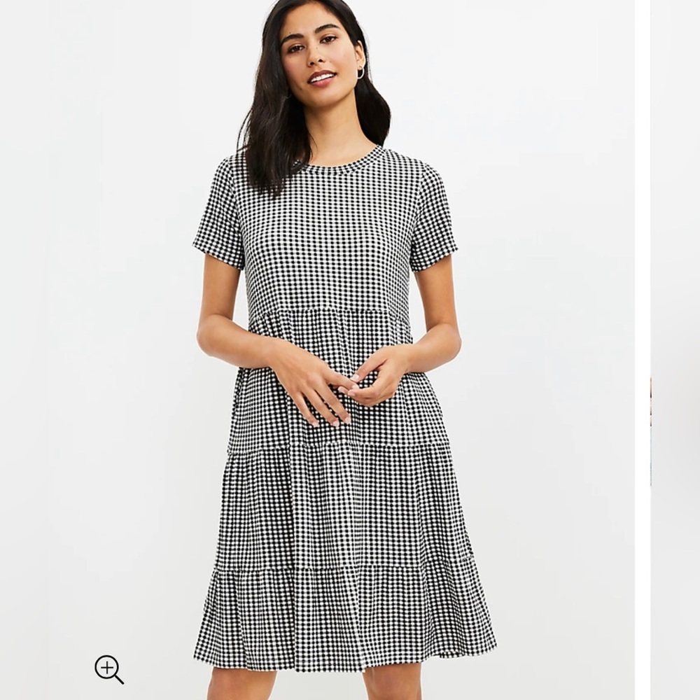 Loft Tiered Gingham Swing Pocket Dress Women’s Small Ruffle Shift Loose